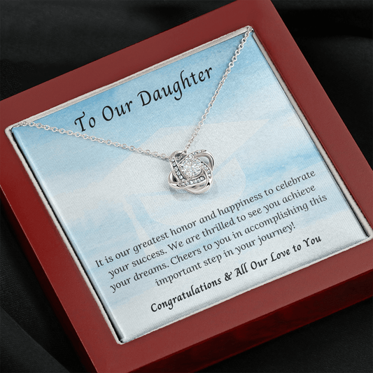It is our greatest honor and happiness Daughter - Love Knot Necklace Sky Blue