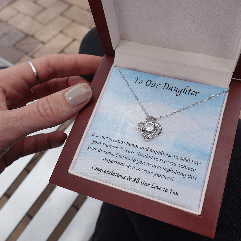 It is our greatest honor and happiness Daughter - Love Knot Necklace Sky Blue