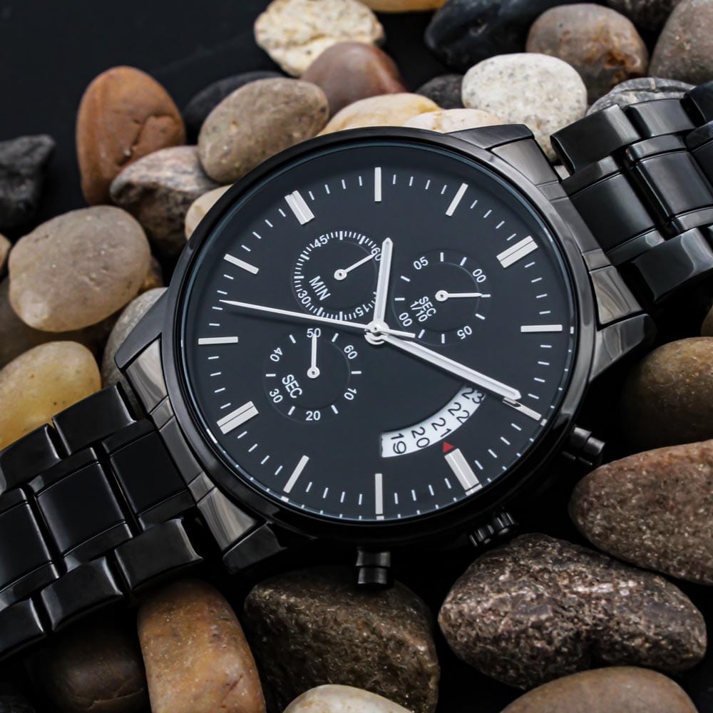 Black Chronograph Wrist Watch w/2 lines of Personalization