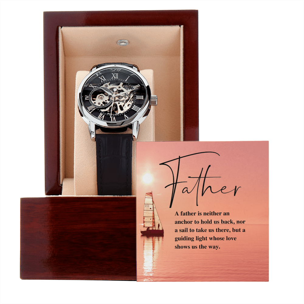 A father is neither an anchor or a sail - Men's Openwork Watch (Sunset Sailboat)
