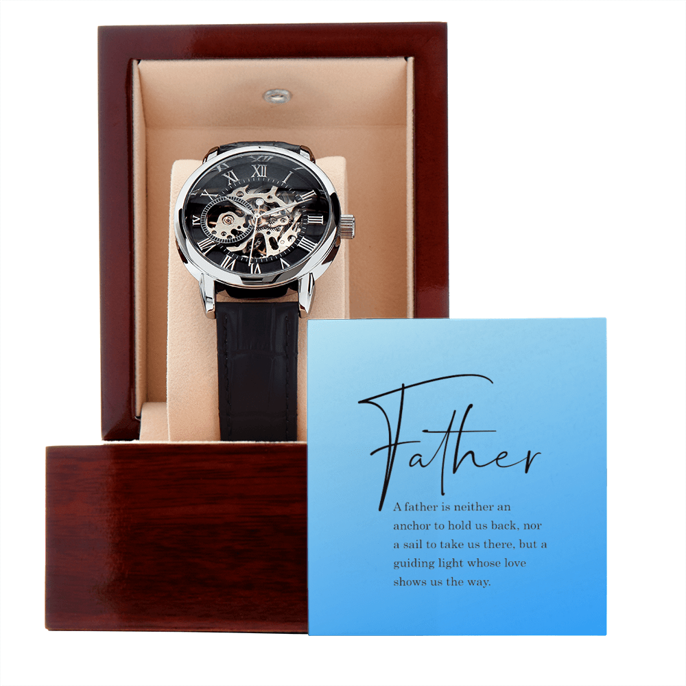 A father is neither an anchor or a sail - Men's Openwork Watch (Sky Blue)