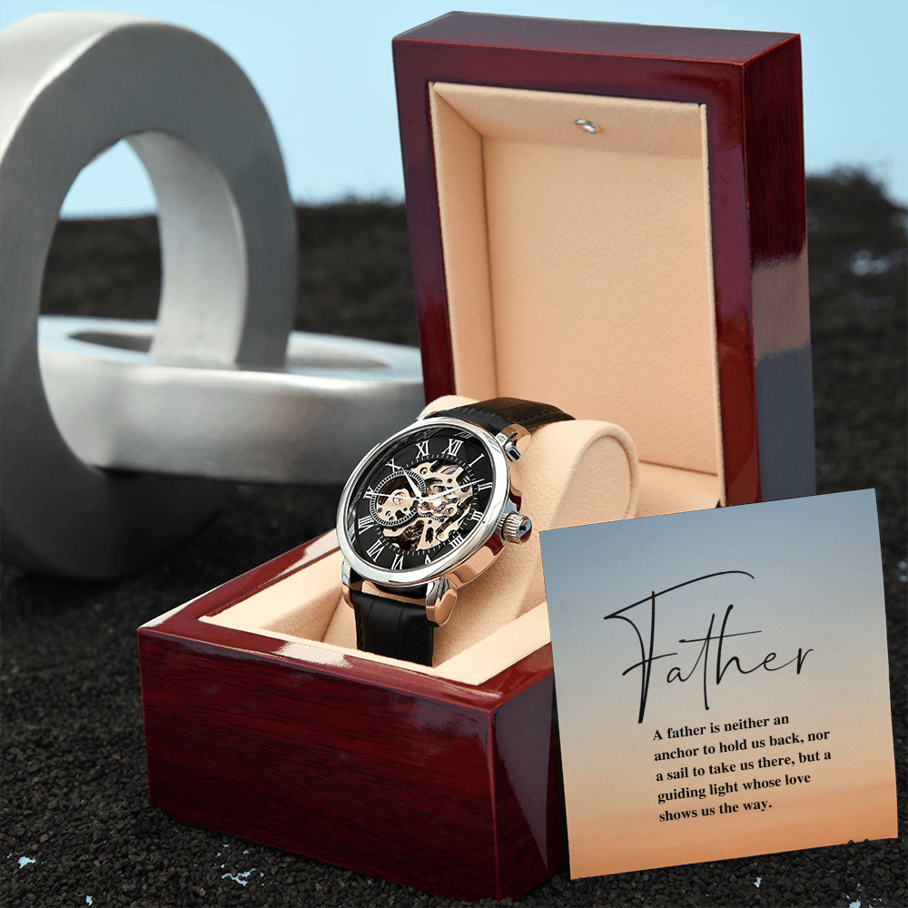 A father is neither an anchor or a sail - Men's Openwork Watch (Sunset)