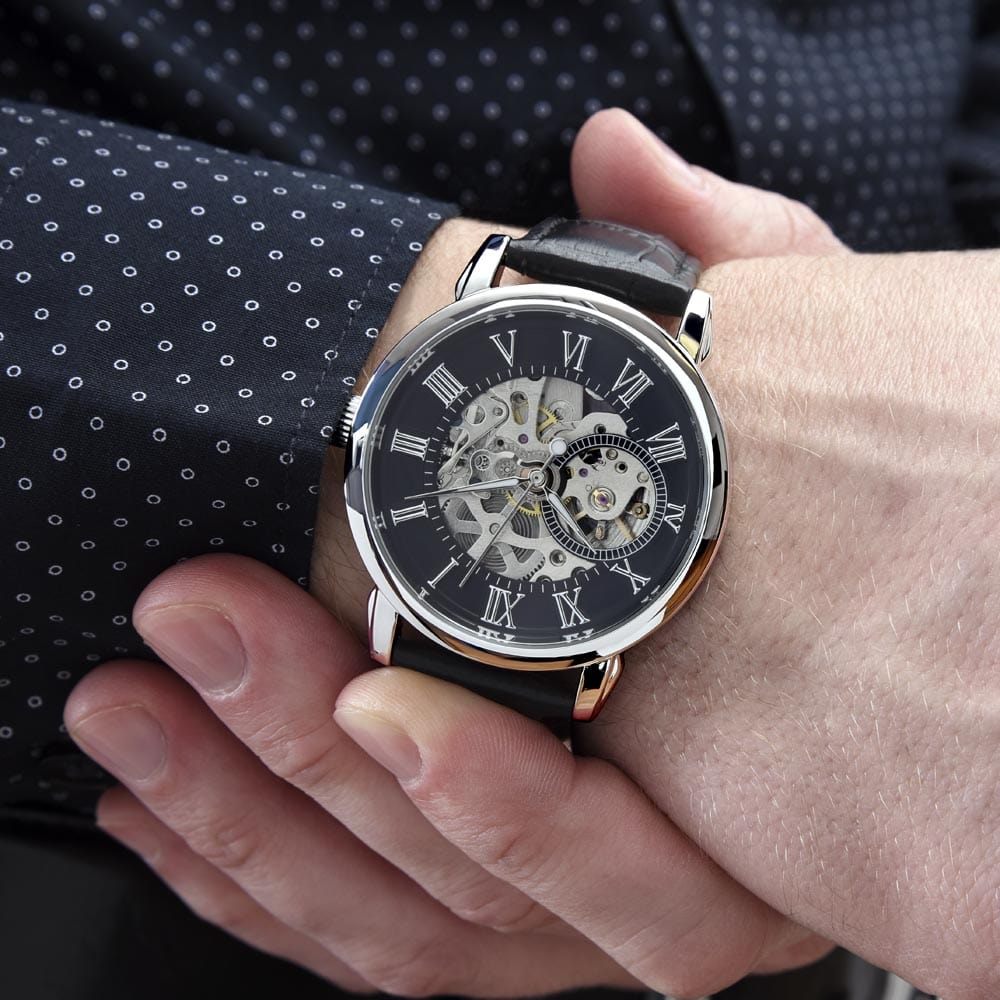 A father holds his daughters hand (G) Men's Openwork Watch