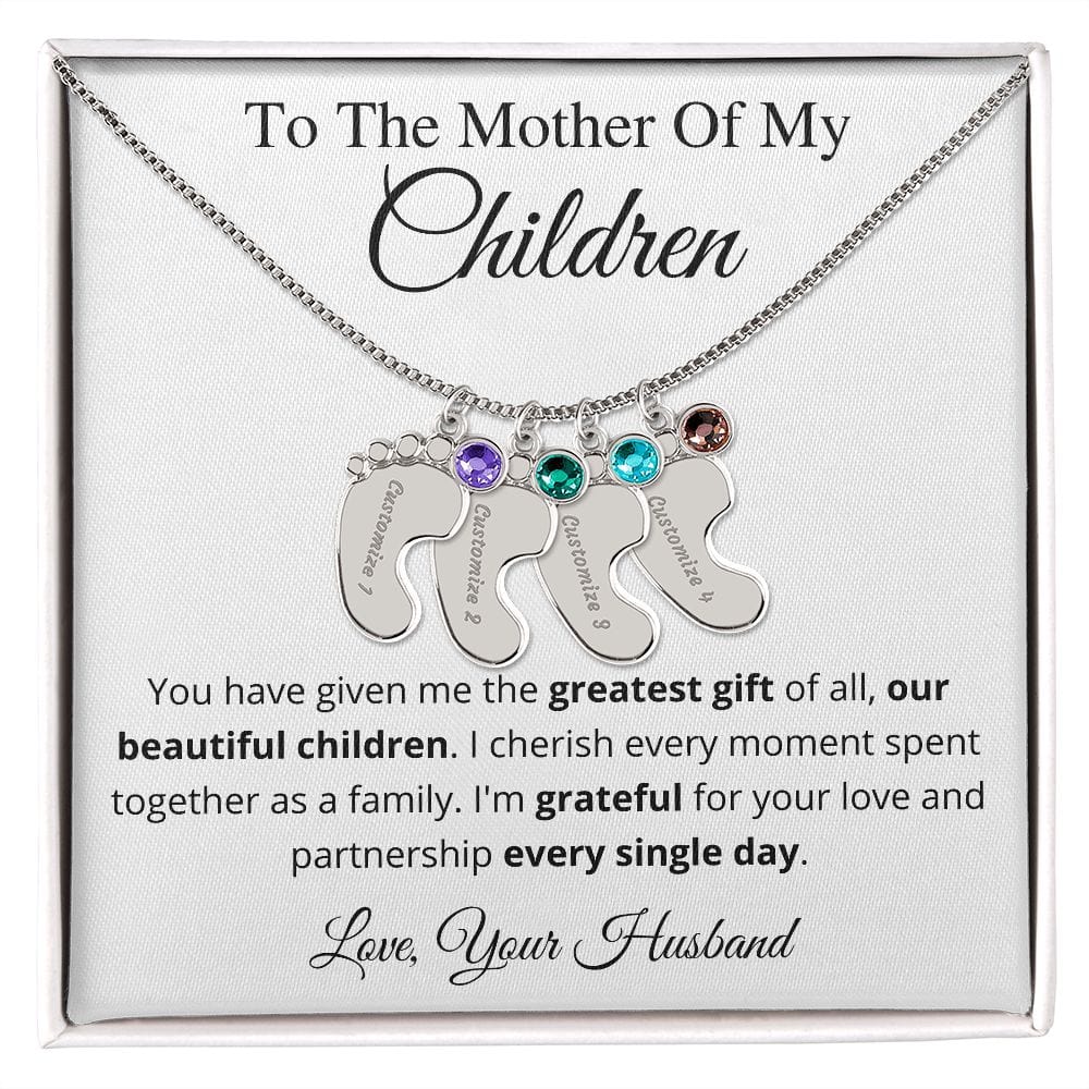 To The Mother Of My Children - Birthstone Necklace With Engraved Names