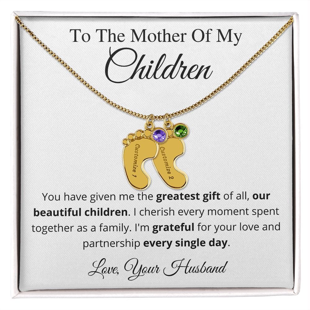 To The Mother Of My Children - Birthstone Necklace With Engraved Names