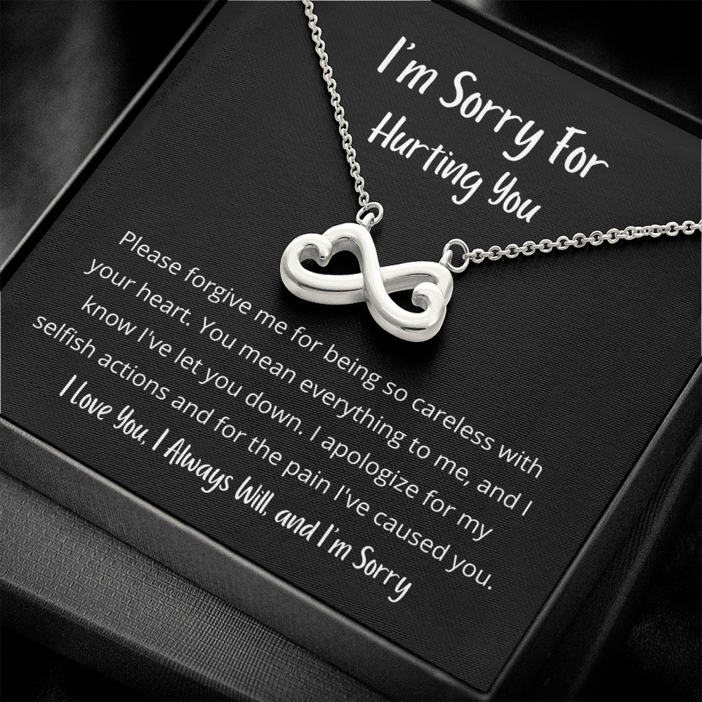 Please forgive me for being so careless with your heart (W/B) Infinity Hearts Necklace