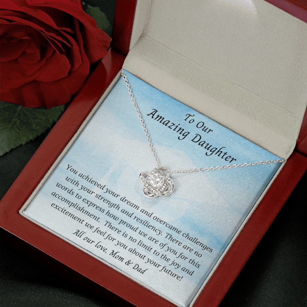 You achieved one of your dreams Daughter - Love Knot Necklace Sky Blue