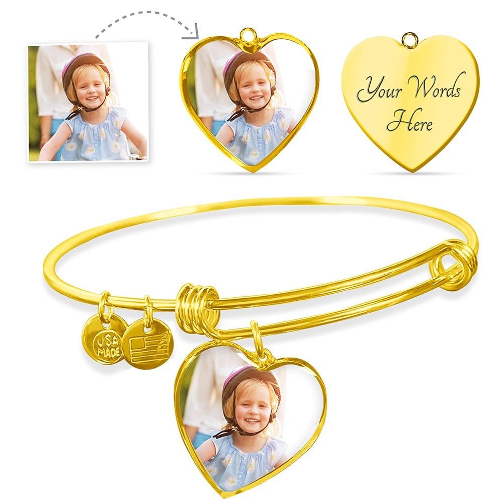 Personalized Photo Bangle With Heart Pendant